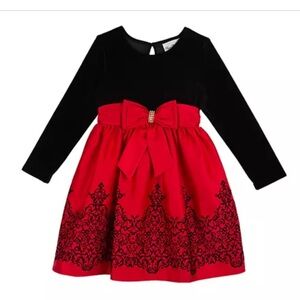 NWT Rare‎ Editions Girls Velvet / Red Satin Dress Christmas Holiday 3-6 Months